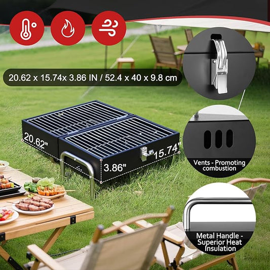 Portable Charcoal Grill, Table Top Small BBQ Grill For Outdoor, Camping, Beach, Easy Assembly, Heavy Duty & Multi-Use Small Grill, Black (270 Sq.In)
