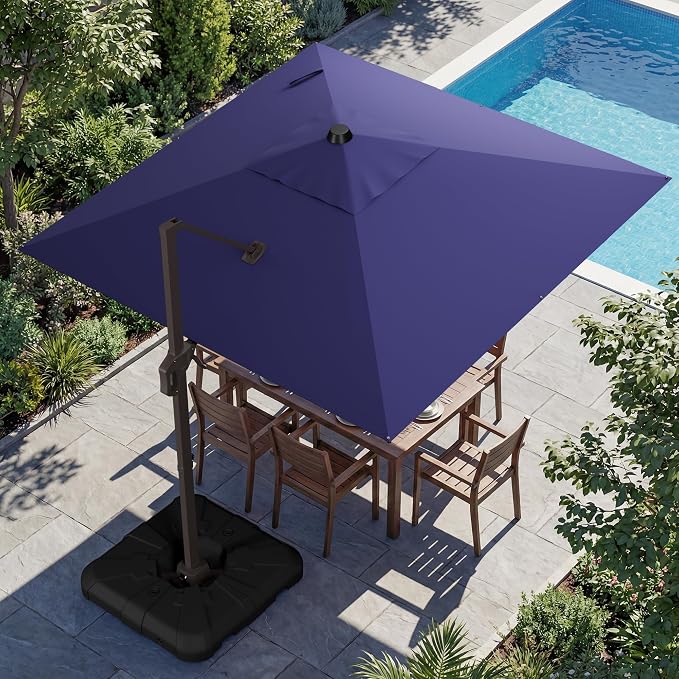 10x10FT Cantilever Outdoor Umbrella with Base, 360° Rotating Large Offset Square Patio Umbrella, Ideal for Garden Backyard Deck Courtyard, Navy Blue