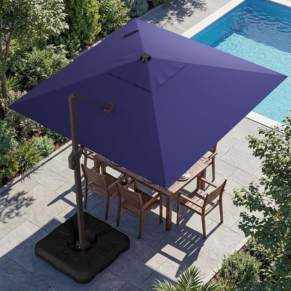 10x10FT Cantilever Outdoor Umbrella with Base, 360° Rotating Large Offset Square Patio Umbrella, Ideal for Garden Backyard Deck Courtyard, Navy Blue