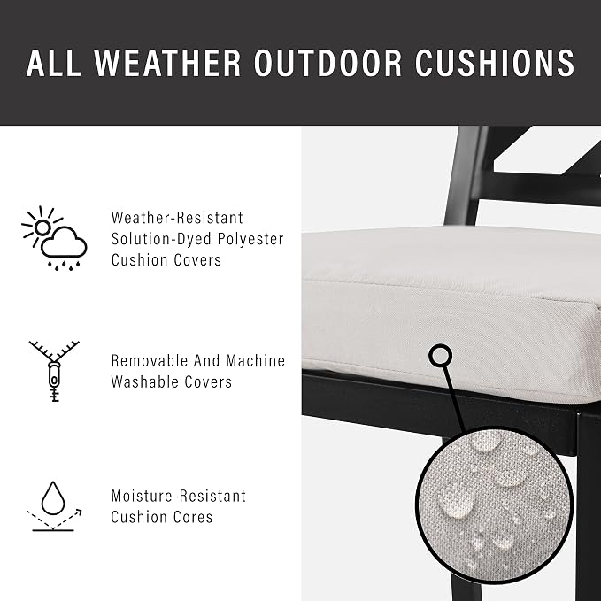 Crosley Furniture Locke 7-Piece Outdoor Dining Set for 6, Patio Table and Chairs for Backyard, Deck, Matte Black with Creme Cushions