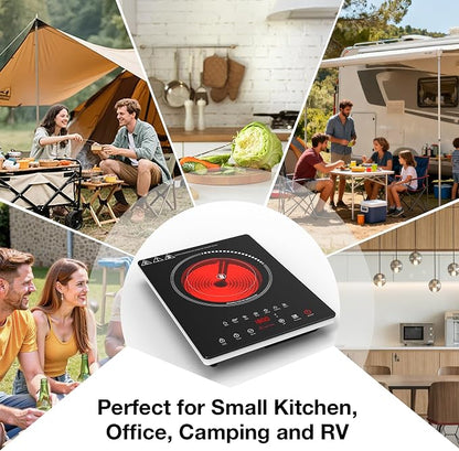 Single Burner Electric Cooktop 1800W, Portable Electric Stove Hot Plate Countertop Stove Top Burner with 8 Power Settings, 4-Hour Timer Child Safety Lock for Apartment, Dorm & Small Kitchen