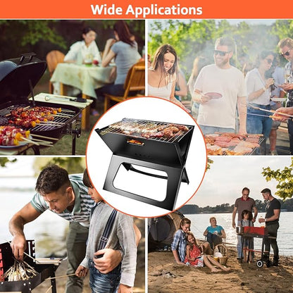 TeqHome Portable Charcoal Grill, Folding BBQ Grill Lightweight Smoker Grill, Small Barbecue Grill Tabletop Outdoor Grills for Camping Picnic Backyard Patio Travel Bonfire Tailgating,17.1''x11''x14.8''