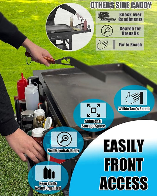 Front Griddle Caddy with 2-Pack Magnetic Tool Holder for Blackstone 36 Inch Griddle, Large Capacity Utensil & Condiment Organizer for Mess-Free BBQ, Easy-Access Grill Caddy for Accessories Storage