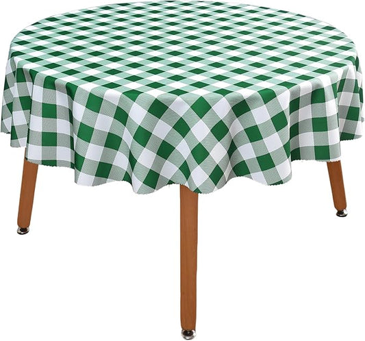 Waterproof Plaid Tablecloth Fabric - Round 90 Inch Classic Gingham Checker Table Cloth for Indoor/Outdoor Use - Buffalo Table Cover for Picnics, BBQs, and Parties