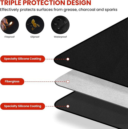 90 x 50 Inch Large Under Grill Mats for Outdoor Grill, Double-Sided Fireproof Waterproof Oil-Proof BBQ Mat, Indoor Fire Pit/Fireplace Mat, Protector Mat for Deck, Patio, Lawn, Fireplace