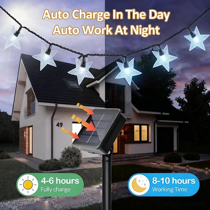 Twinkle Solar Star String Lights Outdoor Waterproof Fairy Lights 39FT 100 LED with 8 Lighting Modes for Camping Garden Wedding Party Tree Holidays Backyard Patio (Cool White)