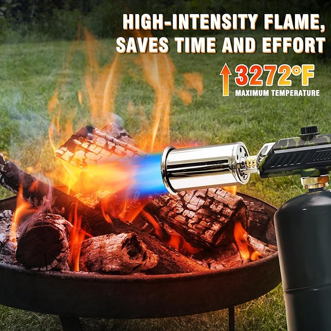 Powerful Grill & Cooking Propane Torch With a Safety Lock, Sous Vide, Welding Torch, Adjustable Wood Torch Burner for Searing Steak, BBQ, Campfire Starter,Army Green(Tank Not Included)