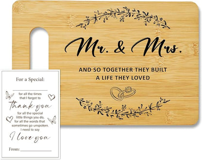 Wedding Gifts for Newlyweds, Bamboo Cutting Board for Kitchen, Mr & Mrs Marriage Chopping Board With A Gift Card, Engagement Bridal Shower Gifts for Bride And Groom -01