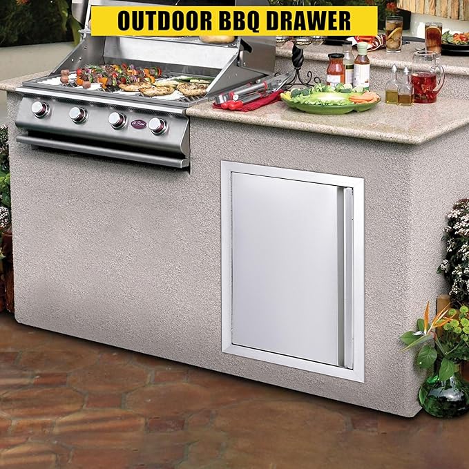 GarveeLife BBQ Access Door 17W x 24H Inch, Outdoor Kitchen Doors with Weatherproof 304 Stainless Steel Built in Single Access Doors for Outside Kitchen Commercial Grilling BBQ Island Barbeque Station