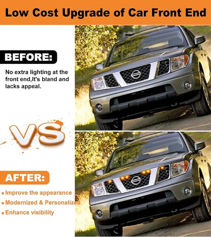 LED Grill Lights for Nissan Frontier & Pathfinder 2005-2008, 6PCS Amber | Factory Grille Slot Compatible; Clip-On Installation; IP68 Waterproof; Enhanced Night Visibility; Rugged Front-End Styling