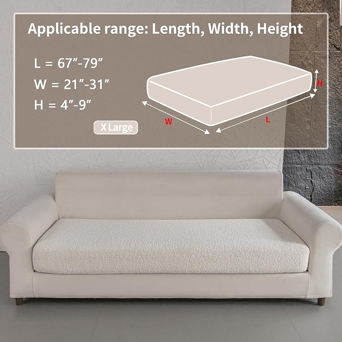 OHSIO Couch Cushion Covers for Sectional Sofa, Stretch Soft Sofa Slipcovers Washable Wear-Resistant Universal Furniture Protector for Living Room(1 Piece Oversized Cover, Ivory)