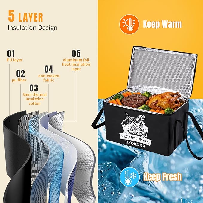 BBQ Insulated Food Bag - 5-Layer Thermal Cooler/Warmer for Grilling, Picnics | Collapsible, Waterproof, Large Capacity (Fits Roasts, Burgers & More)