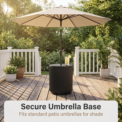 Patio Table with Hole for Umbrella, Pool Side Table, Black | Adjustable Knob, 1.5Inch Umbrella Hole, All Weather Material