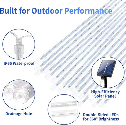 Solar Meteor Shower Lights, Solar Christmas Lights 16 Tubes 384 LEDs (Equivalent to 2 Sets of 8-Tube), Outdoor Waterproof Icicle String Light, LED Rain Drop Light for Tree Garden Decor (Cool White)