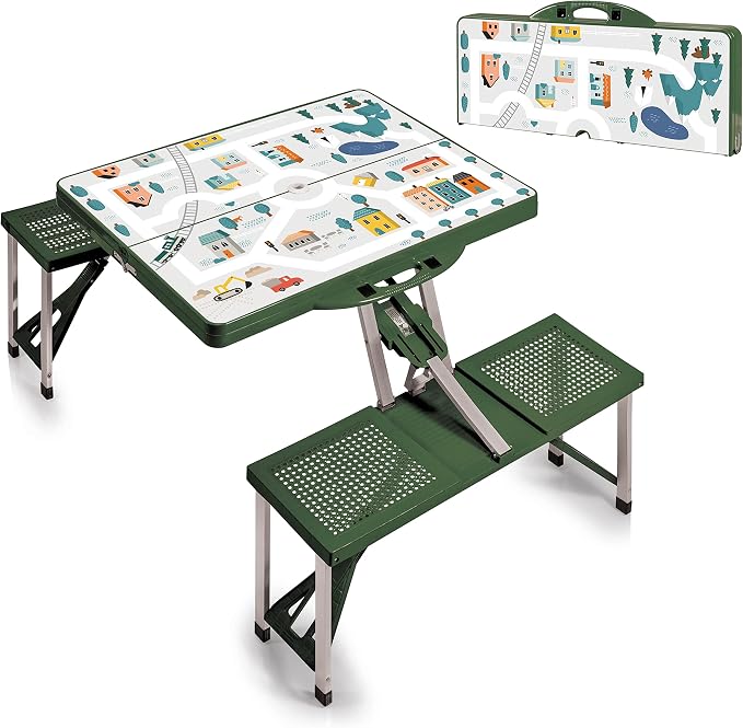 Picnic TIME Portable Folding Picnic Table with Seats for 4, Collapsible Aluminum Table with Benches & Umbrella Hole, Lightweight Foldable Table for Camping, Travel, Backyard, Tailgating | with Umbrella Hole