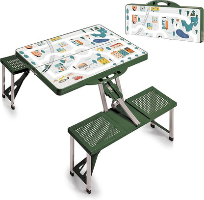 Picnic TIME Portable Folding Picnic Table with Seats for 4, Collapsible Aluminum Table with Benches & Umbrella Hole, Lightweight Foldable Table for Camping, Travel, Backyard, Tailgating | with Umbrella Hole