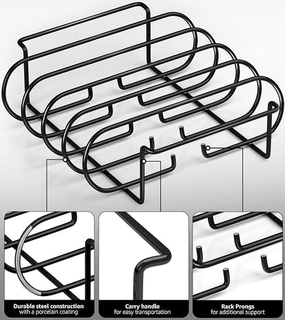 Sorbus® Non-Stick Rib Rack - Porcelain Coated Steel Roasting Stand – Holds 4 Rib Racks for Grilling & Barbecuing - Perfect BBQ Accessories for Smoker and Grill - Durable and Convenient Design (Black)
