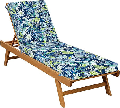 Fabuday Chaise Lounge Chair Cushions for Outdoor Furniture - 72 x 21 x 3 Inch Waterproof Patio Pool Sunbrella Lounger Pads Replacement with Removable Cover, Green Floral
