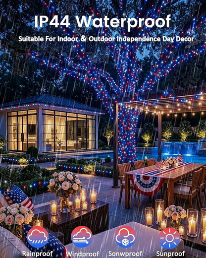 4 Pack 20 FT 60 LED Red White and Blue Battery Operated Fairy Lights Timer | 4th of July Battery String Lights Waterproof Outdoor Indoor, Cuttable Copper Wire, Independence Day Memorial Day Decorations