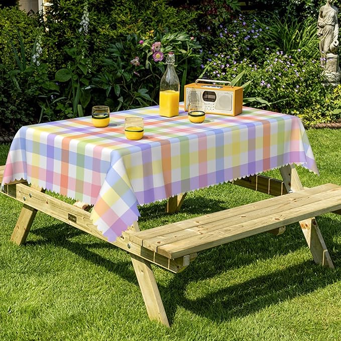 Checkered Rectangle Tablecloth 55x102 Inch - Colorful Plaid Table Cloth, Gingham Wrinkle Free Waterproof Table Cover for Kitchen, Party, Dinner and Outdoor