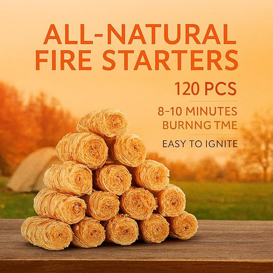 120 PCS Fire Starter – Natural Wax & Sawdust Wood Igniters for Grill, Fireplace, Camping Accessories, BBQ, and Cooking – All-Weather, 10 Min Burn