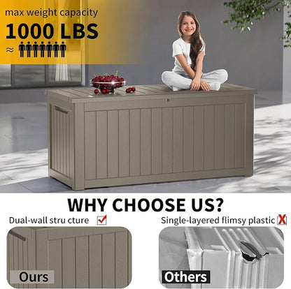 270 Gallon Resin Large Deck Box Organization and Storage Box for Patio, Outdoor Cushions, Garden Tools, Gray