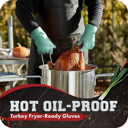 KITCHEN PERFECTION S Silicone Smoker Oven Gloves -Extreme Heat Resistant BBQ Gloves -Handle Hot Food Right on Your Grill Fryer Pit|Waterproof Oven Mitts |Superior Value Set+3 Bonuses