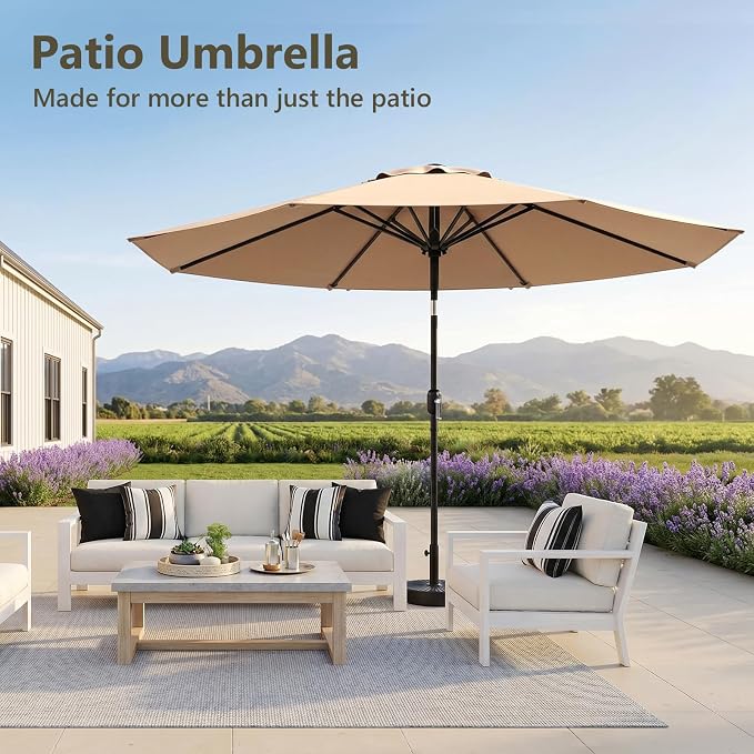 9FT Patio Umbrella,Outdoor Table Umbrella with Push Button Tilt & Crank,Pool Umbrella with Fade-Resistant Canopy, Heavy-Duty Steel Frame, Vented Top, for Deck, Backyard & Market