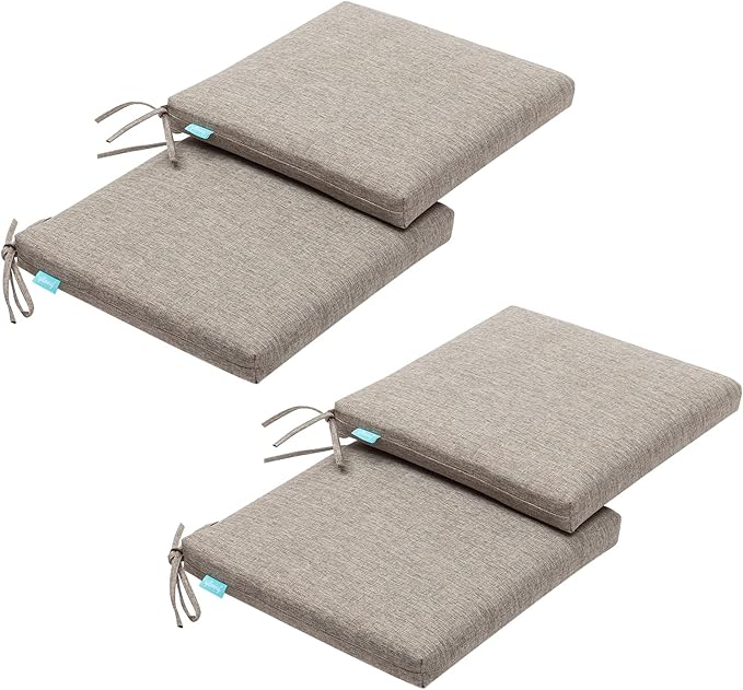 QILLOWAY Outdoor Indoor Chair Pads,Seat Cushions, Square Foam Dining Chair Patio Cushion Set of 4, All Weather, 17" Lx17 Wx3 D (TAN/Grey)