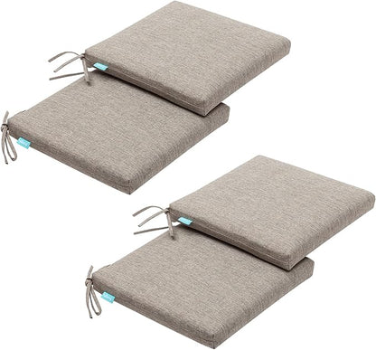QILLOWAY Outdoor Indoor Chair Pads,Seat Cushions, Square Foam Dining Chair Patio Cushion Set of 4, All Weather, 17" Lx17 Wx3 D (TAN/Grey)