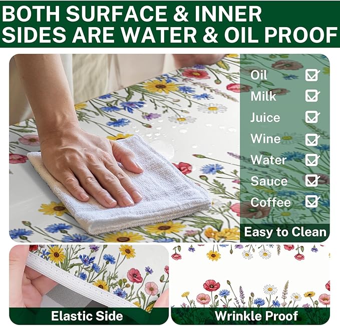 Picnic Table Cover with Bench Covers, Wildflower, 72 Inch, 3PCS | Waterproof fitted tablecloth with elastic edges for outdoor camper camping essentials with drawstring bag