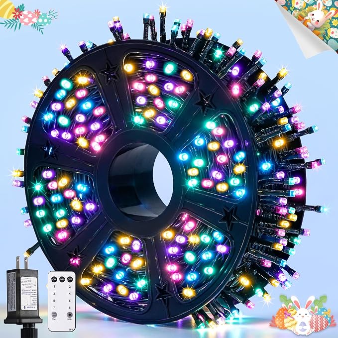JMEXSUSS 400 LED Easter Christmas Lights Plug in | 132ft Multicolor Christmas Tree Lights with Remote, Colorful String Lights for Bedroom Tree Room Party Easter Decorations