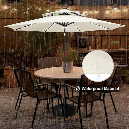 FLAME&SHADE Solar Patio Umbrella with Centre Light, 9FT 2 Tiers, Ivory | 40 LED Lights, UV Protection, Solar Outdoor Umbrella for Porch, Deck, Backyard, Garden, Provides Evening Lighting