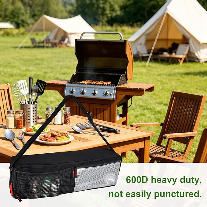 Grill Tool Organizer, BBQ Tool Storage Bag with Pockets- 20" Heavy-Duty Storage Bag Waterproof 600D Oxford, Folding Design Gift for Camping, Tailgates, Outdoor BBQ Parties (20" Lx6 Wx5 H)