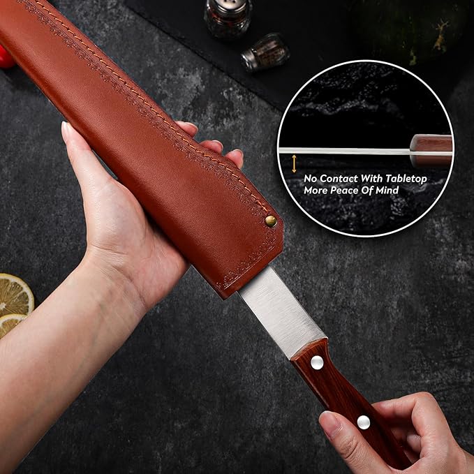 TAN REN Butcher Breaking Knife 8 Inch, Stainless Steel for Meat Cutting, Brisket Trimming With Sheath, Ergonomic Wooden Handle, Carving