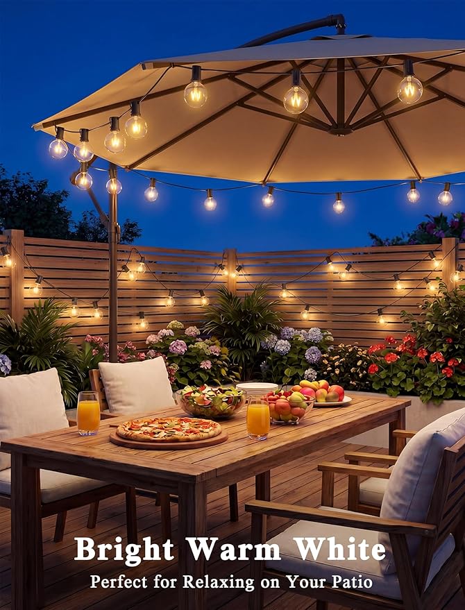 Abeja 50FT G40 Globe String Lights, Outdoor Patio String Lights with 53 Edison Globe Bulbs(3 Spare), Hanging Bistro Light Waterproof for Balcony Party Wedding Market Cafe, Black