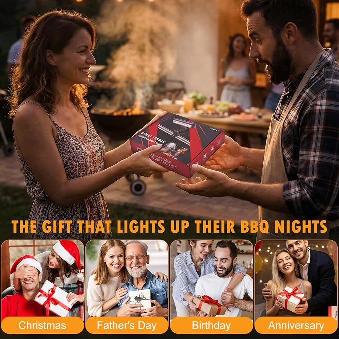 HyperFun Grill Lights for Outdoor Grill - 360° Adjustable USB-C Rechargeable LED BBQ Light with 2 Brightness Modes & Smart Tilt Sensor Function - Perfect BBQ Accessories Gift for Men Dads Husbands