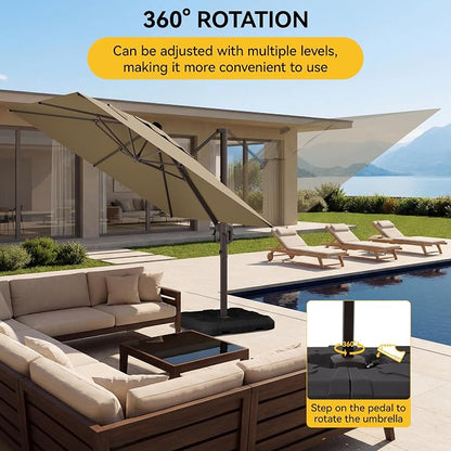10x10FT Cantilever Outdoor Umbrella, 360° Rotating Large Offset Square Patio Umbrella, Ideal for Garden Backyard Deck Courtyard, Brown