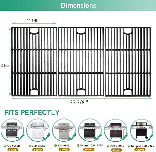 720-0896 17 inch Grill Grates Replacement Part for Nexgrill 6 Burner 720-0896B 720-0898 720-0896X 720-0896E Gas Grill, Cast Iron Cooking Grids for Nexgrill 6-Burner Deluxe 720 0896b