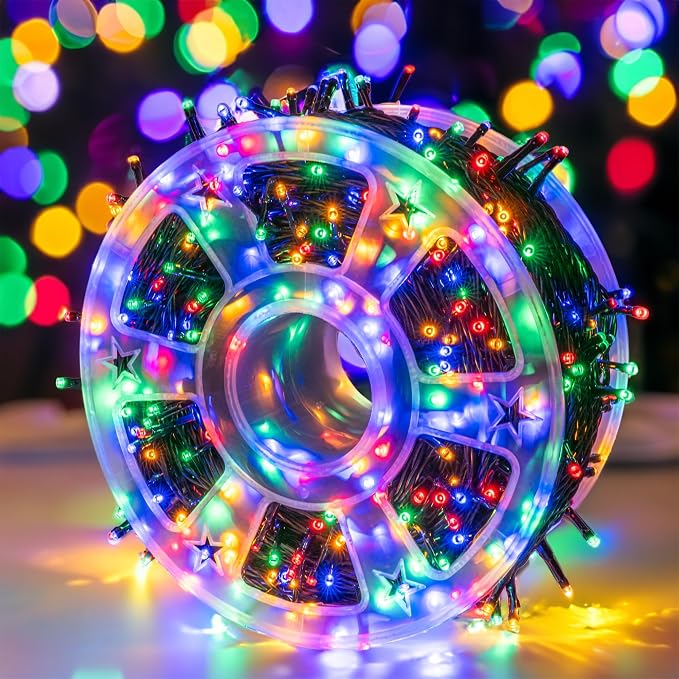 Dazzle Bright 164 FT 500 LED Christmas String Lights, Waterproof Green Wire String Lights with 8 Modes, Outdoor Christmas Decorations for Indoor Garden Party Yard Decor (Multi-Colored)