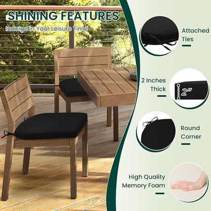 HARBOREST Outdoor Chair Cushions Set of 2, Water Resistant Patio Chair Cushions with Ties, Outdoor Seat Cushions for Patio Furniture, 17"x16"x2", Black
