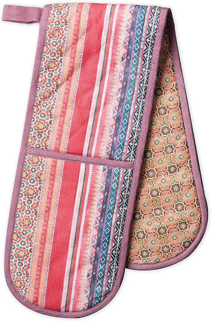 Maison d' Hermine Double Oven Mitts 100% Cotton Double Oven Glove (7"x35") | Heat Resistant BBQ Cooking Gloves with Loop Baking Kitchen Home Hotel Farmhouse Thanksgiving Christmas - Ispahan