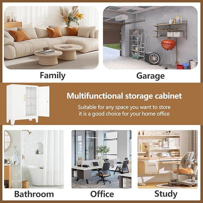 GAIOUS White Metal Pantry Cabinet with Lock(Two Units), Sideboard Buffet Storage Cabient with Doors and 2 Adjustable Shelves, Multifunctional Kitchen Cupboard for Home Office, Buffet Table