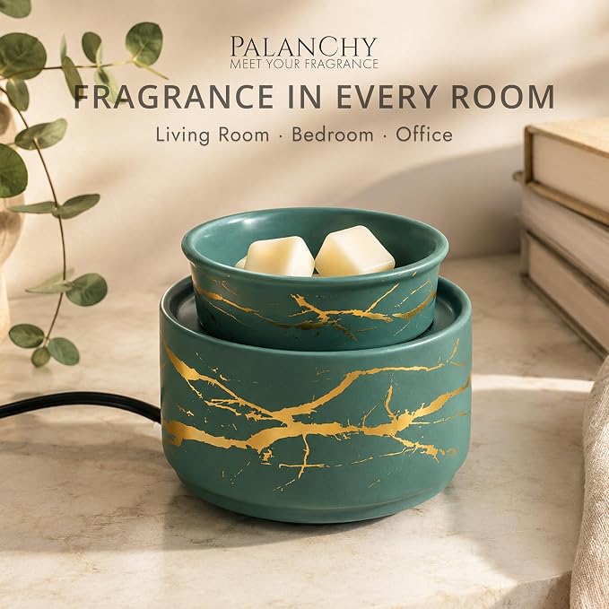 PALANCHY Electric Wax Melt Warmer for Scented Wax, Ceramic Wax Melter Green | Fill Home & Office With Fragrance No Flame Candle Wax Warmer. Removable Dish Sized For Scented Wax, Essential Oil Or Candle