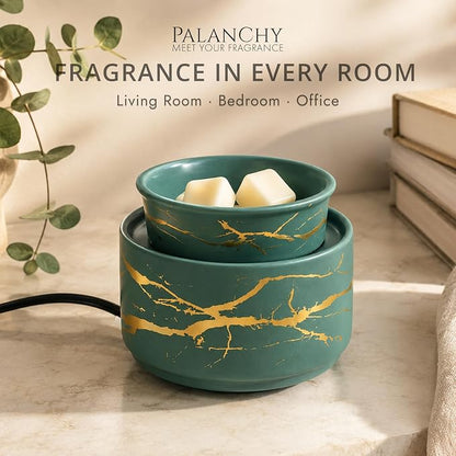 PALANCHY Electric Wax Melt Warmer for Scented Wax, Ceramic Wax Melter Green | Fill Home & Office With Fragrance No Flame Candle Wax Warmer. Removable Dish Sized For Scented Wax, Essential Oil Or Candle