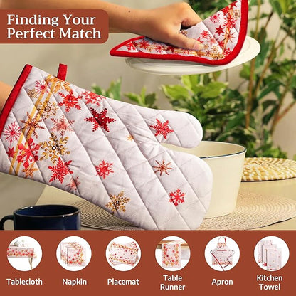 Maison d' Hermine Oven Gloves 100% Cotton Oven Mitt 7" x 13" with Loop Heat Resistant BBQ Cooking Gloves for Thanksgiving Christmas Decorations Baking Handling Hot Pans (Pack of 1, Crystal Star)