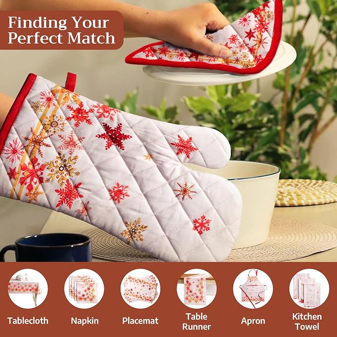 Maison d' Hermine Pot Holders 100% Cotton Potholders (8" x 8", Pack of 2) | Heat Resistant Hot Pads with Loop BBQ Cooking Baking Hotel Kitchen Handling Hot Pans Thanksgiving Christmas - Crystal Star