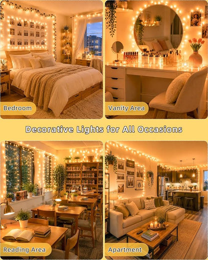 Warm White Christmas String Lights, 33FT 100 LED Fairy Lights Indoor | 8 Modes with Memory, Connectable, IP65 Waterproof, Transparent Wire, Up to 5 Sets, Widely use for Classroom, Bedroom, dorm