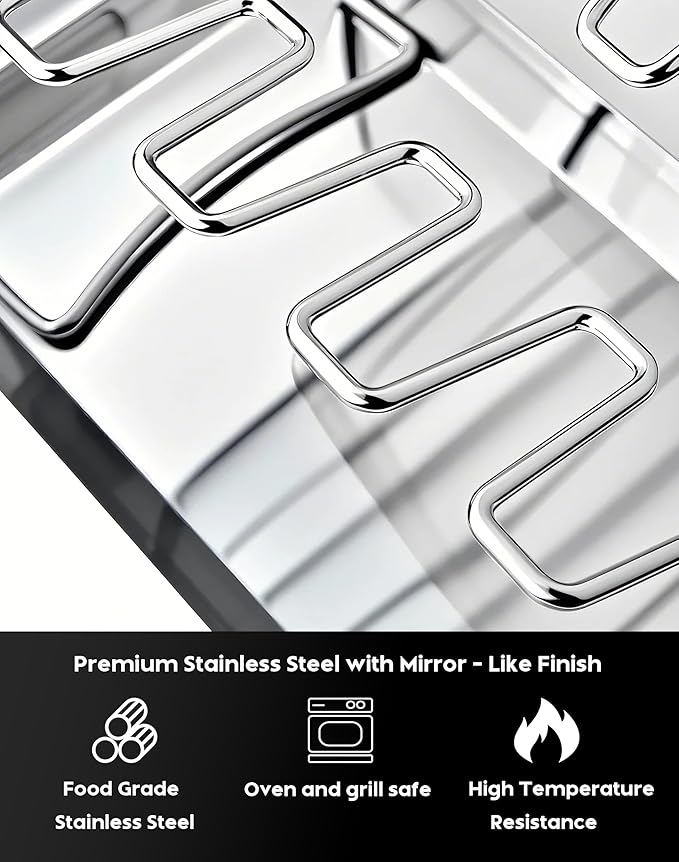 auisea Large Chicken Leg Rack for Grill 14 Slots with Drip Pan, Sturdy Stainless Steel Drumstick Holder for Oven & Smoker, Mirror-Finish for Easy Clean