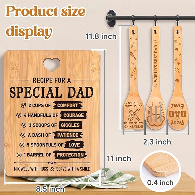 Fathers Day for Dad Gifts - "Recipe for a Special Dad" Cutting Board Birthday Dad Gifts, Bamboo-Made Engraved Light-Duty Use Chopping Board or Kitchen Decor, Suitable for Serving Tray Entertaining.